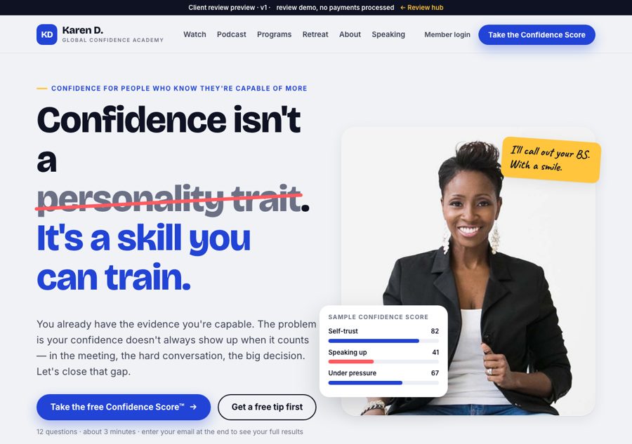 New homepage, top of page